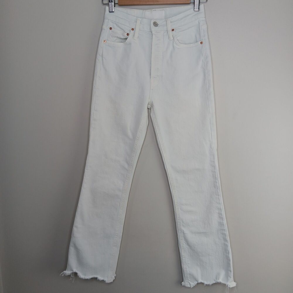 Mother Jeans Women's 24 The Tripper Chew Baby Blue Ankle Raw Hem Button Fly